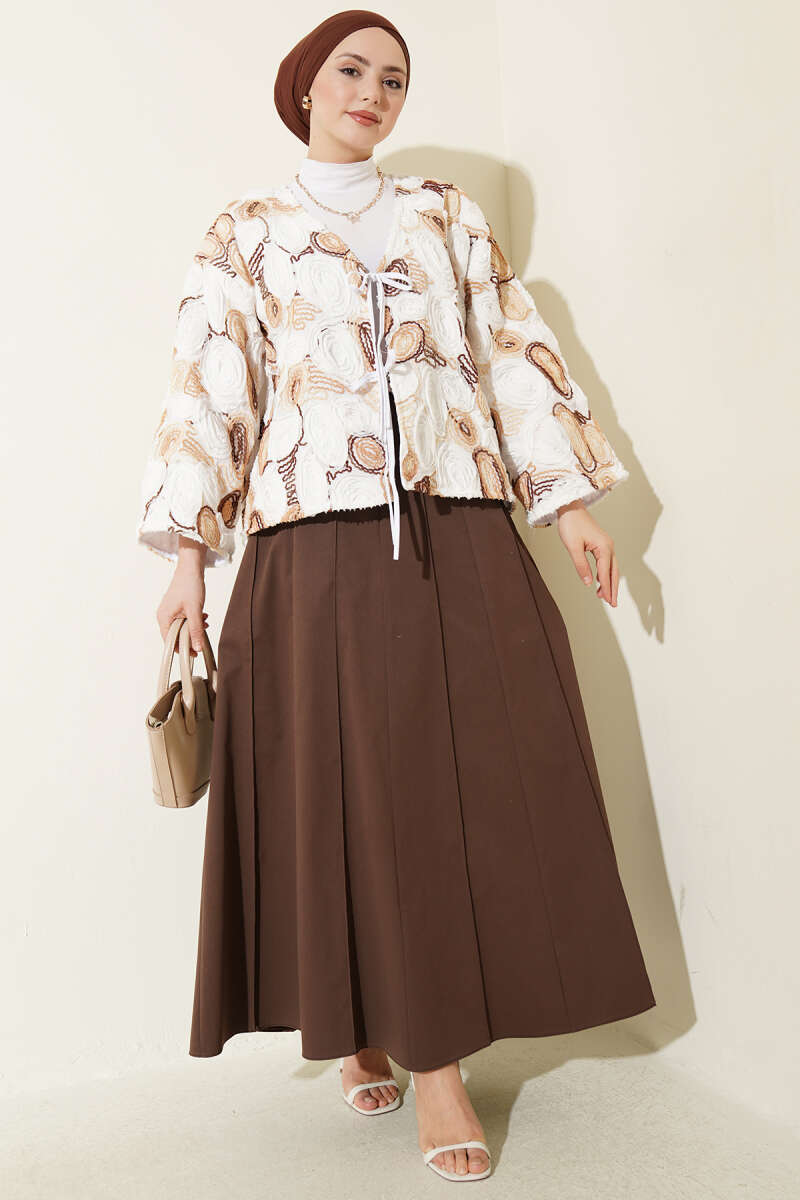 Kabartma Nakışlı Bağcıklı Kimono