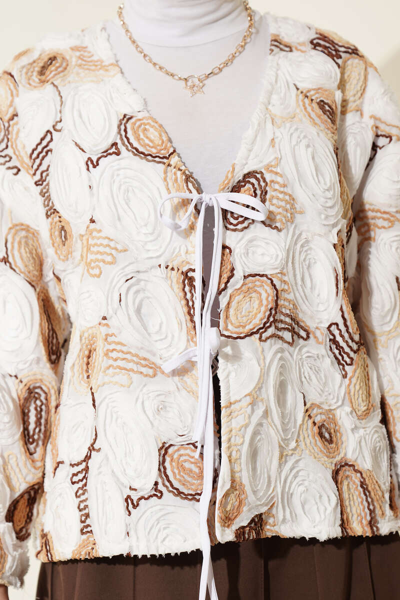 Kabartma Nakışlı Bağcıklı Kimono