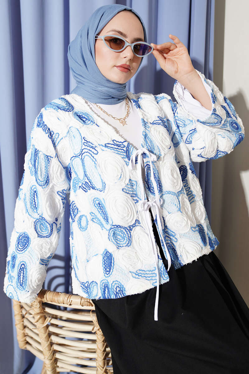 Kabartma Nakışlı Bağcıklı Kimono