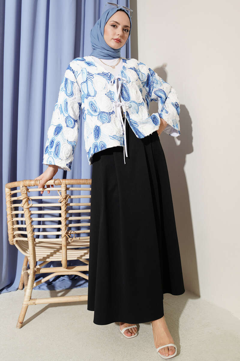 Kabartma Nakışlı Bağcıklı Kimono