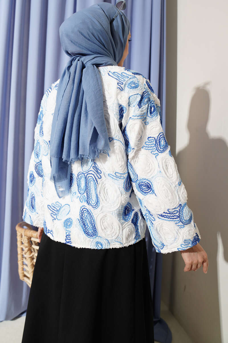 Kabartma Nakışlı Bağcıklı Kimono