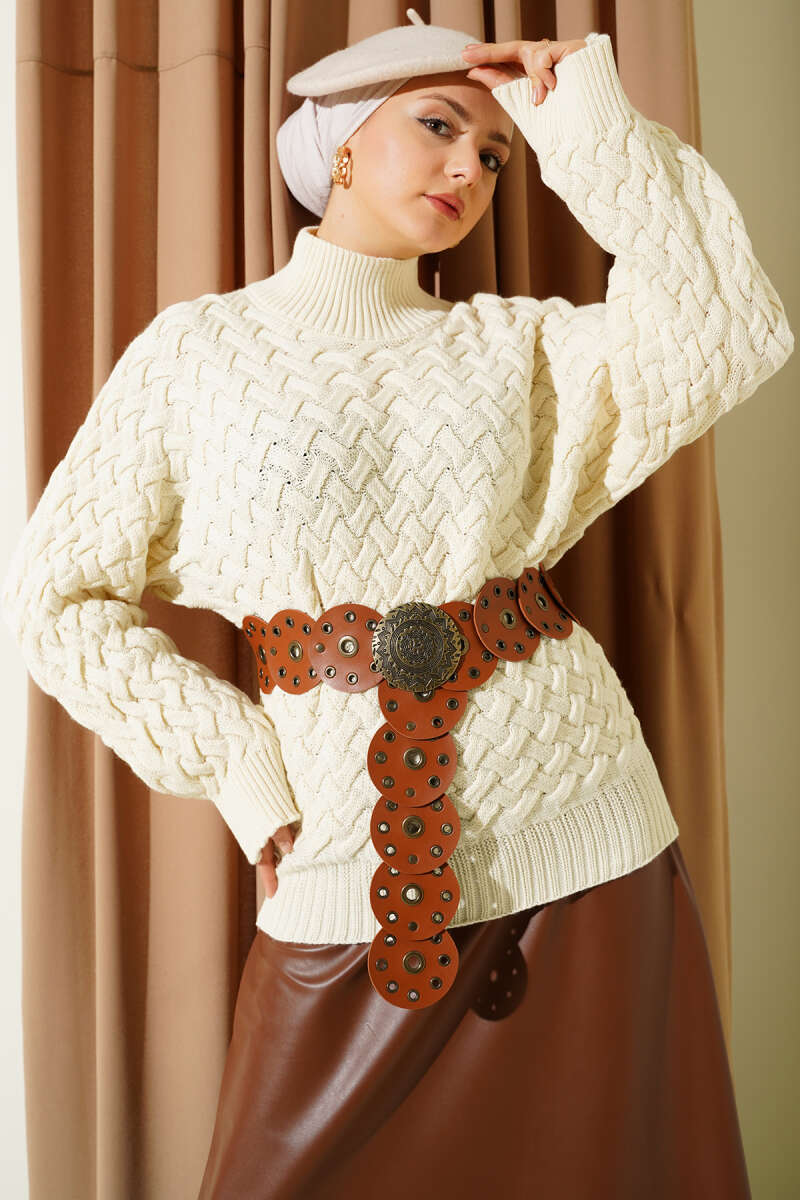 Kabartmalı Yarasa Kol Triko Kazak