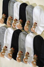 Kadın 12'li Desenli Sakallı Patik Çorap Asorti 1