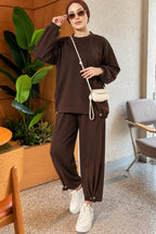 Hem Elastic Detail Two-Piece Set Burgundy