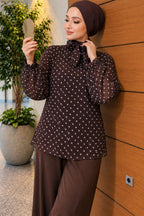 Chiffon Tunic with Polka Dot Collar Ties