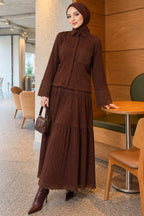 Crinkle Skirt Double Set with Pocket and Wrist Brodge
