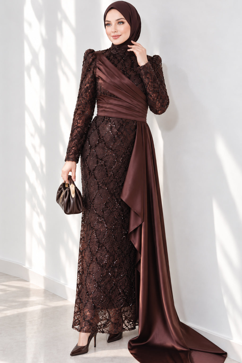 Draped, Beaded and Sequinned Evening Dress