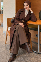 Cross Collar Pocketed Belted Trenchcoat Beige