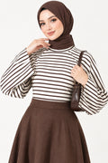 Batwing Sleeve Striped Blouse Brown