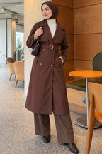 Cross Collar Pocketed Belted Trenchcoat Beige