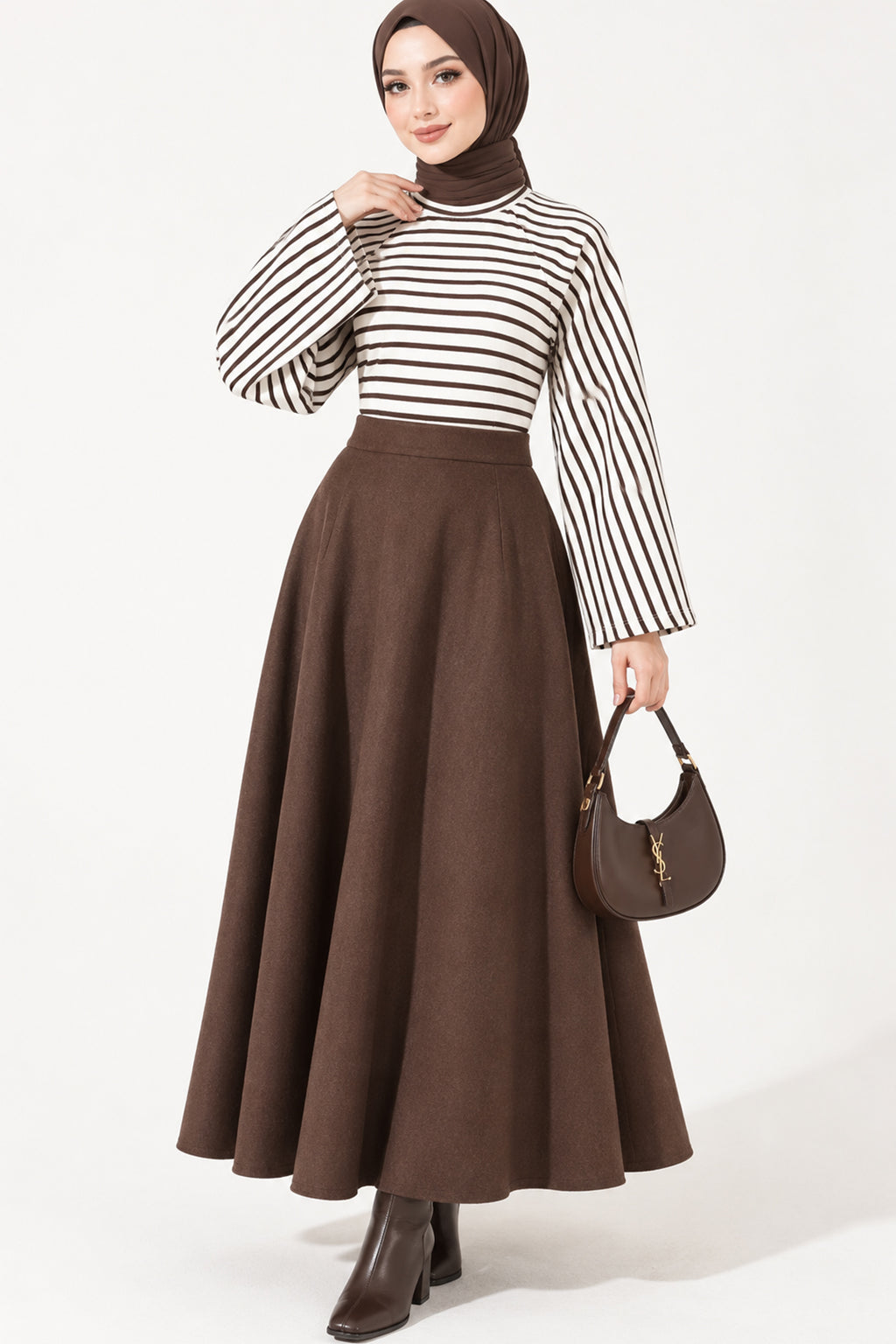 Batwing Sleeve Striped Blouse Brown
