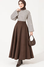 Batwing Sleeve Striped Blouse Brown