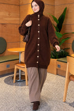 Baklava Patterned Buttoned Bearded Cardigan Burgundy