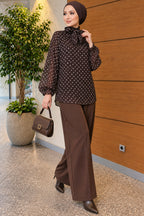 Chiffon Tunic with Polka Dot Collar Ties