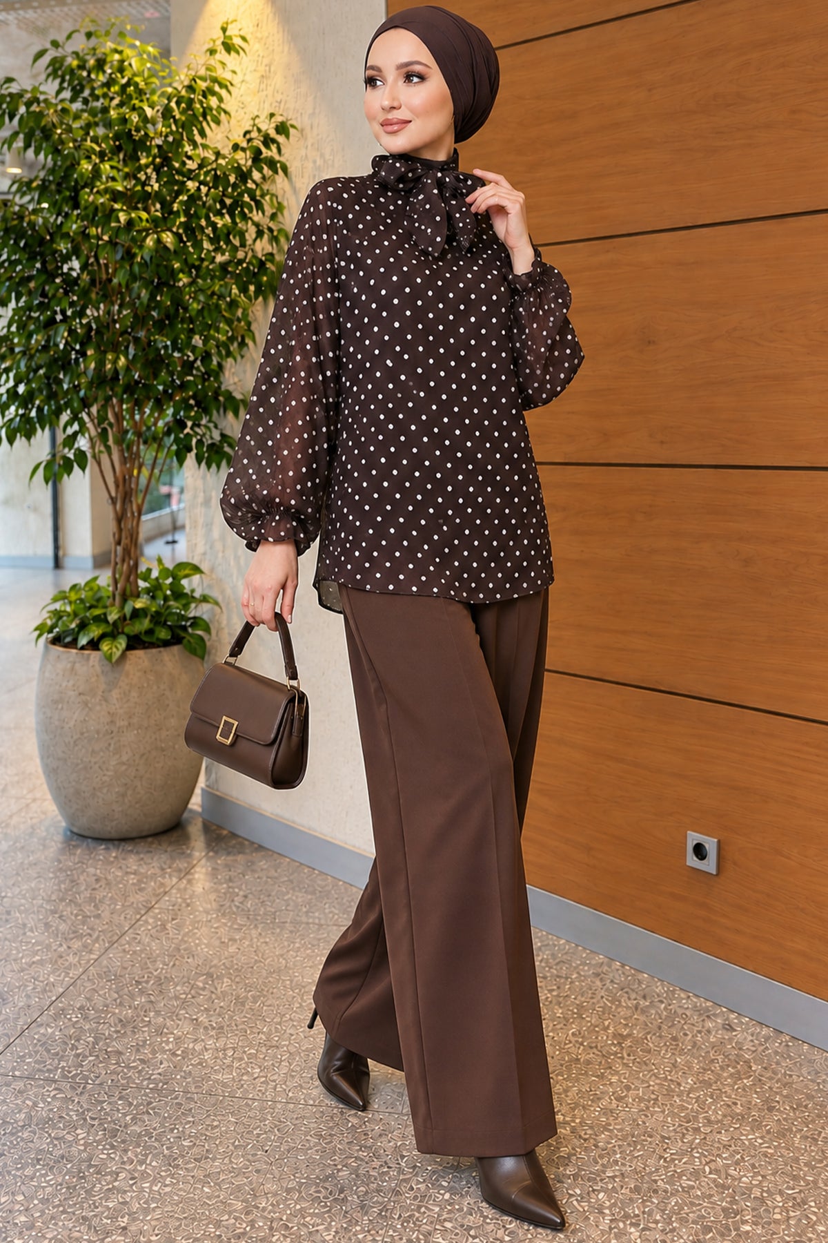 Chiffon Tunic with Polka Dot Collar Ties