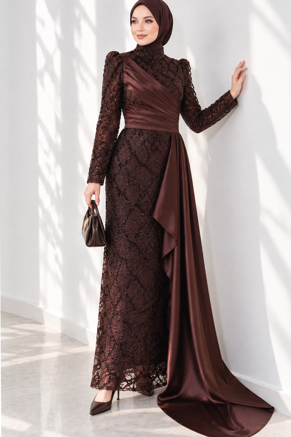 Draped, Beaded and Sequinned Evening Dress