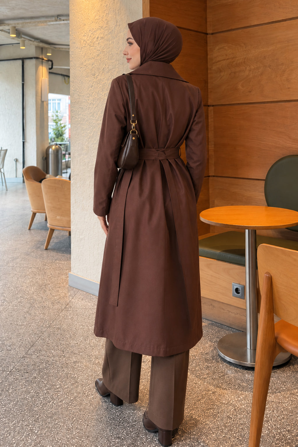 Cross Collar Pocketed Belted Trenchcoat Beige