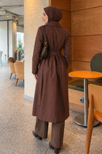 Cross Collar Pocketed Belted Trenchcoat Beige