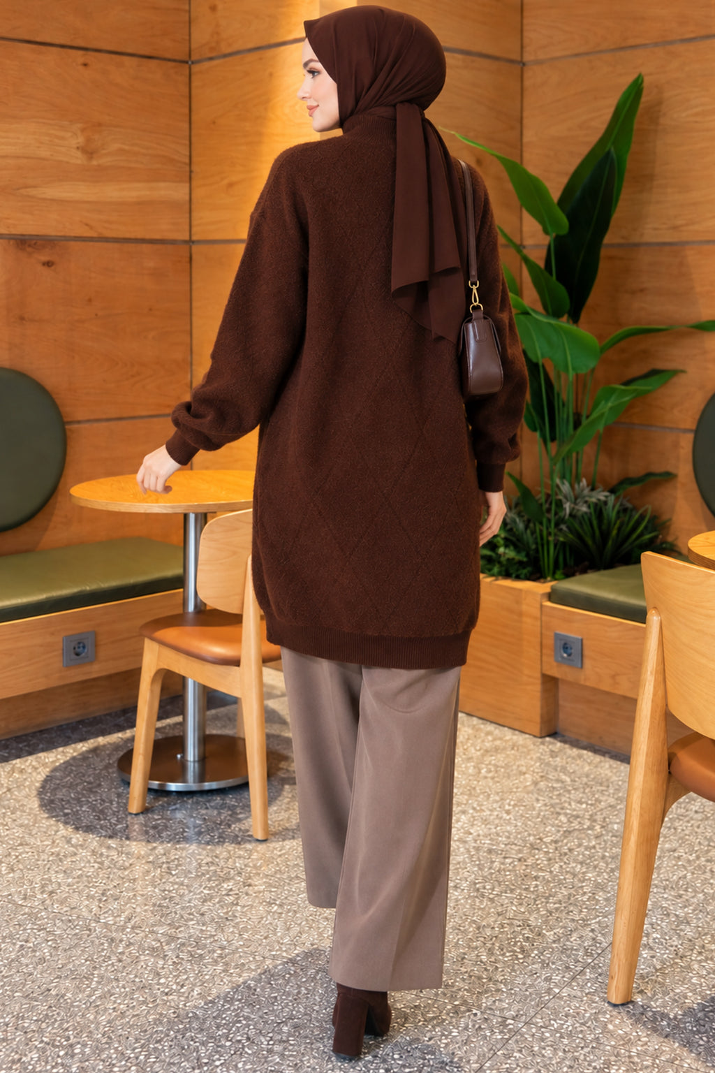 Baklava Patterned Buttoned Bearded Cardigan Burgundy