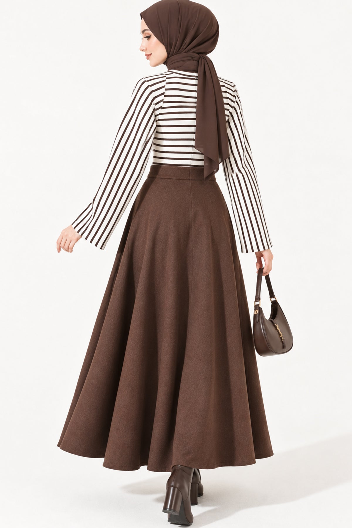 Batwing Sleeve Striped Blouse Brown