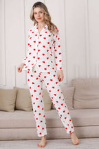 Kalp Desen Düğmeli Pijama Takımı