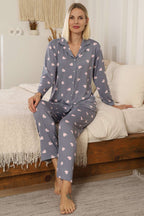 Kalp Desen Düğmeli Pijama Takımı