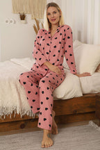 Kalp Desen Düğmeli Pijama Takımı