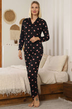 Kalp Desen Düğmeli Pijama Takımı