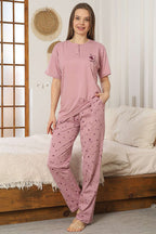 Kalp Nakış Detaylı Kısa Kol Pijama Takımı