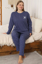 Kalp Nakışlı Büyük Beden Pijama Takımı