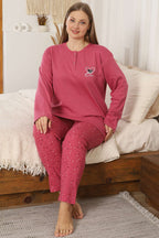 Kalp Nakışlı Büyük Beden Pijama Takımı
