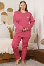 Kalp Nakışlı Büyük Beden Pijama Takımı