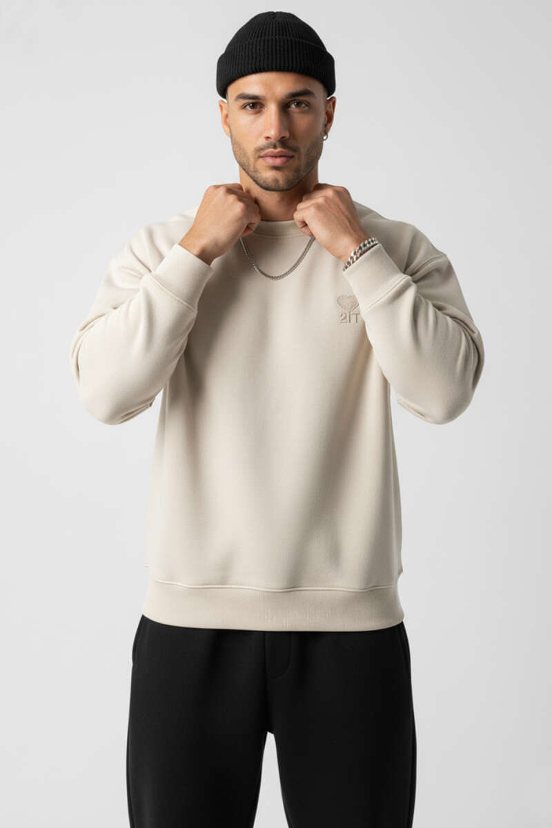 Kalp Nakışlı Üç İplik Erkek Sweatshirt