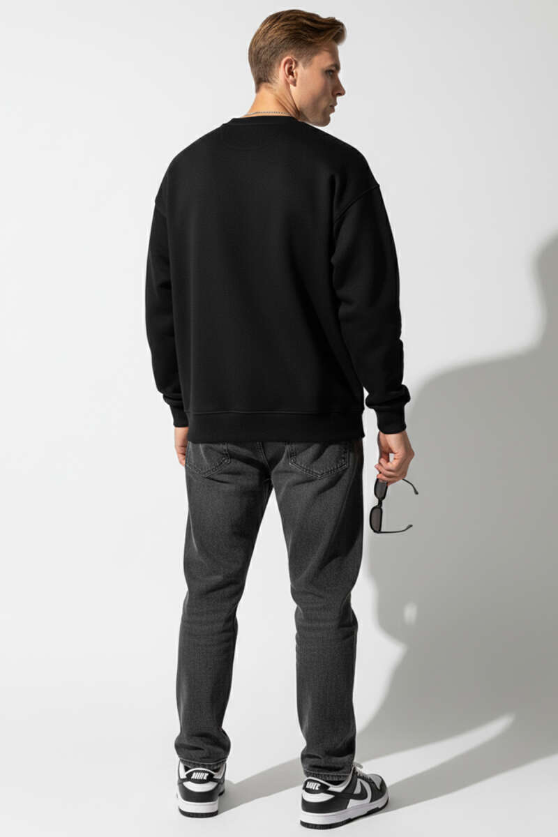 Kalp Nakışlı Üç İplik Erkek Sweatshirt