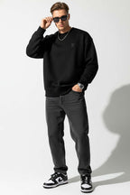 Kalp Nakışlı Üç İplik Erkek Sweatshirt
