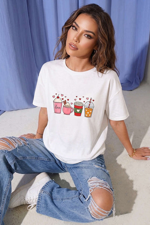 Kalpli Bardak Baskılı T-shirt