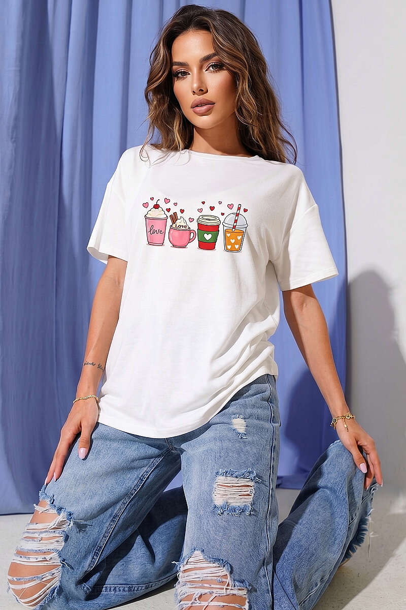 Kalpli Bardak Baskılı T-shirt
