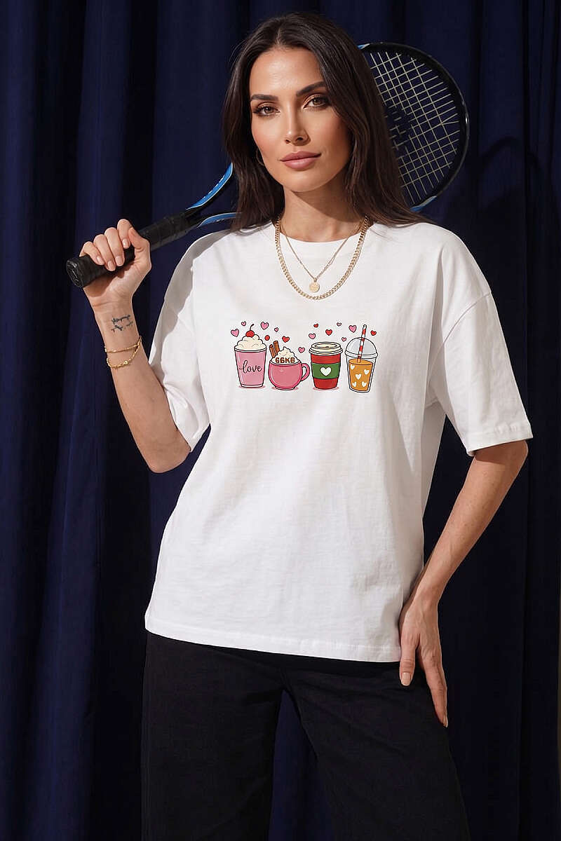 Kalpli Bardak Baskılı T-shirt
