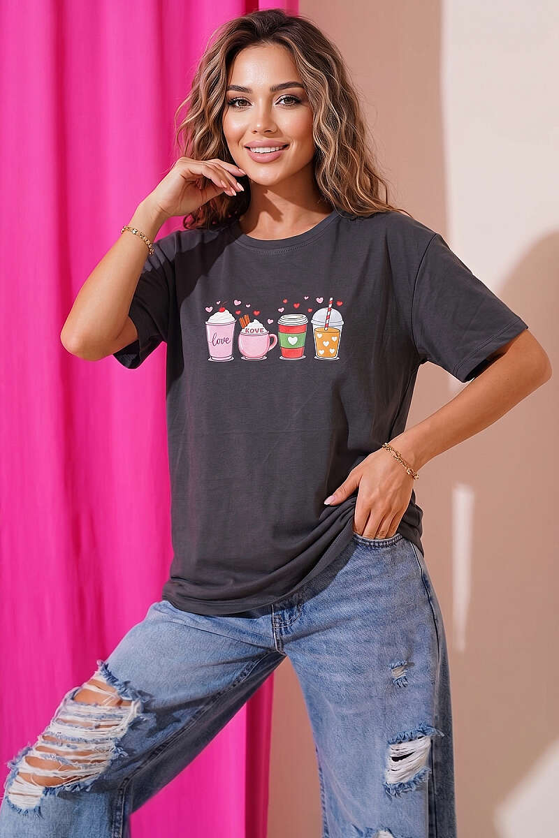 Kalpli Bardak Baskılı T-shirt