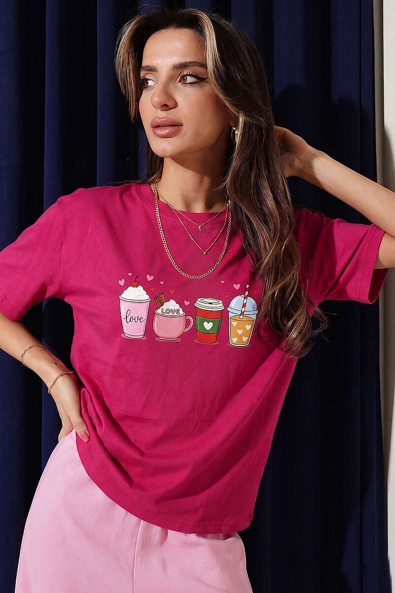Kalpli Bardak Baskılı T-shirt