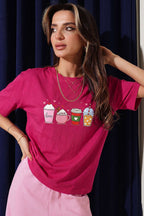Kalpli Bardak Baskılı T-shirt