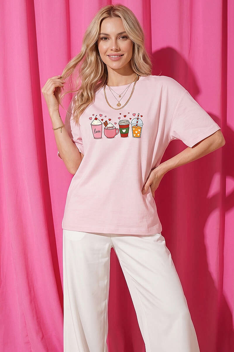 Kalpli Bardak Baskılı T-shirt