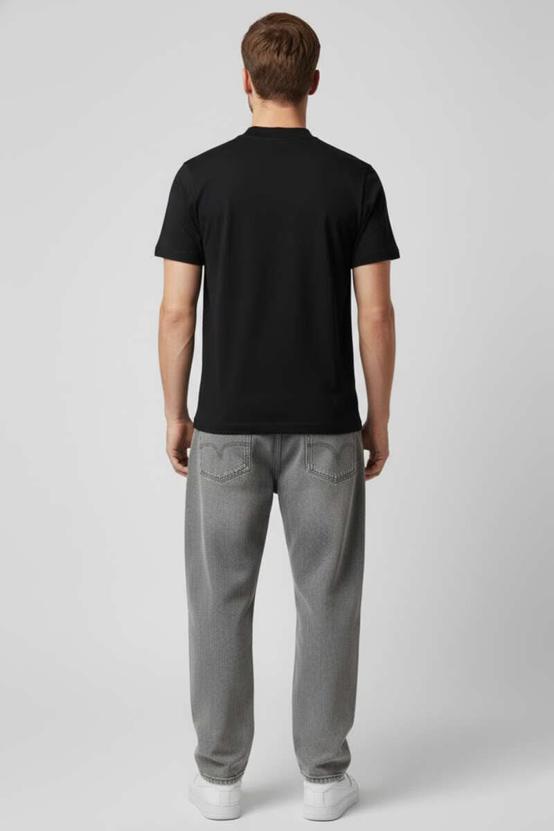 Kapalı Yaka Basic Erkek T-shirt Siyah