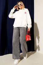 Kapşonlu Kiraz Baskılı Sweatshirt