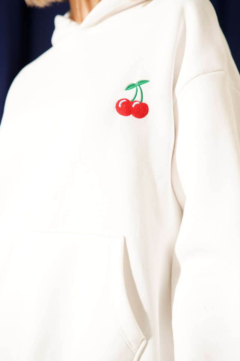 Kapşonlu Kiraz Baskılı Sweatshirt