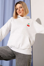Kapşonlu Kiraz Baskılı Sweatshirt
