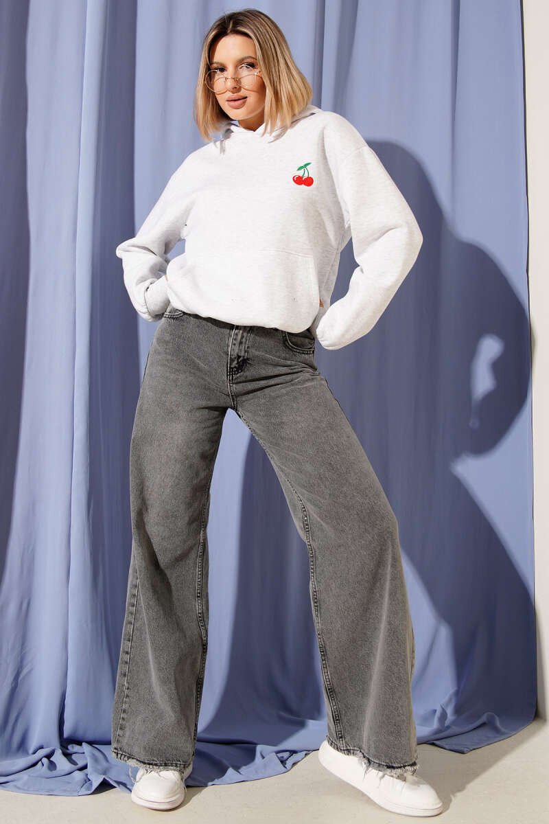 Kapşonlu Kiraz Baskılı Sweatshirt