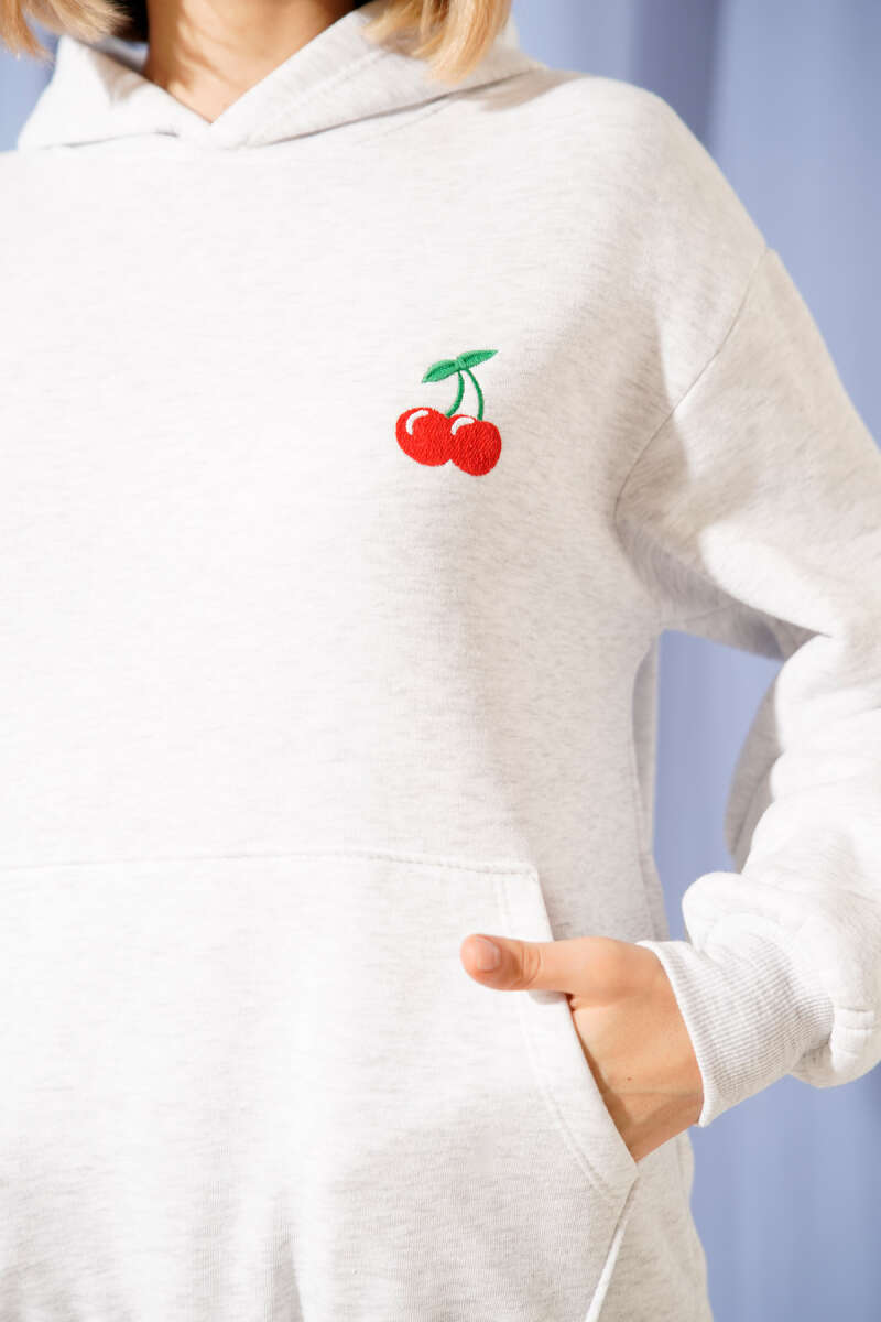 Kapşonlu Kiraz Baskılı Sweatshirt
