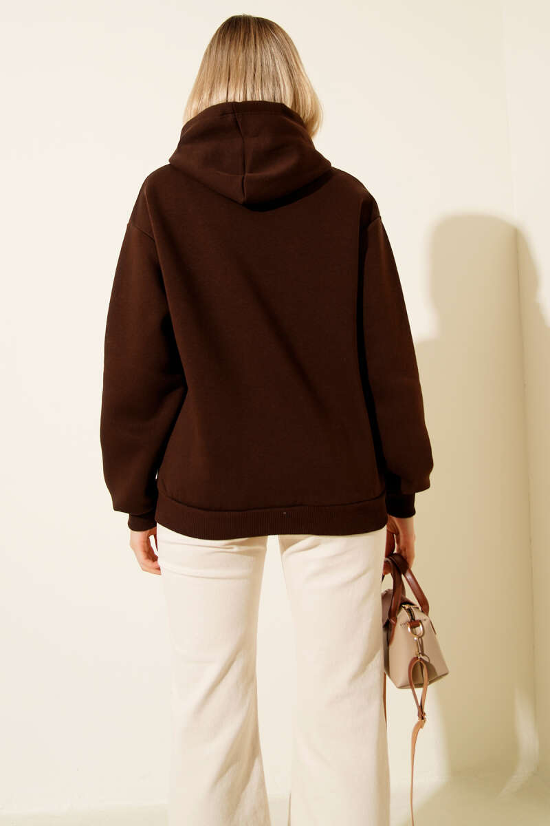 Kapşonlu Kiraz Baskılı Sweatshirt