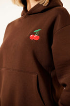 Kapşonlu Kiraz Baskılı Sweatshirt